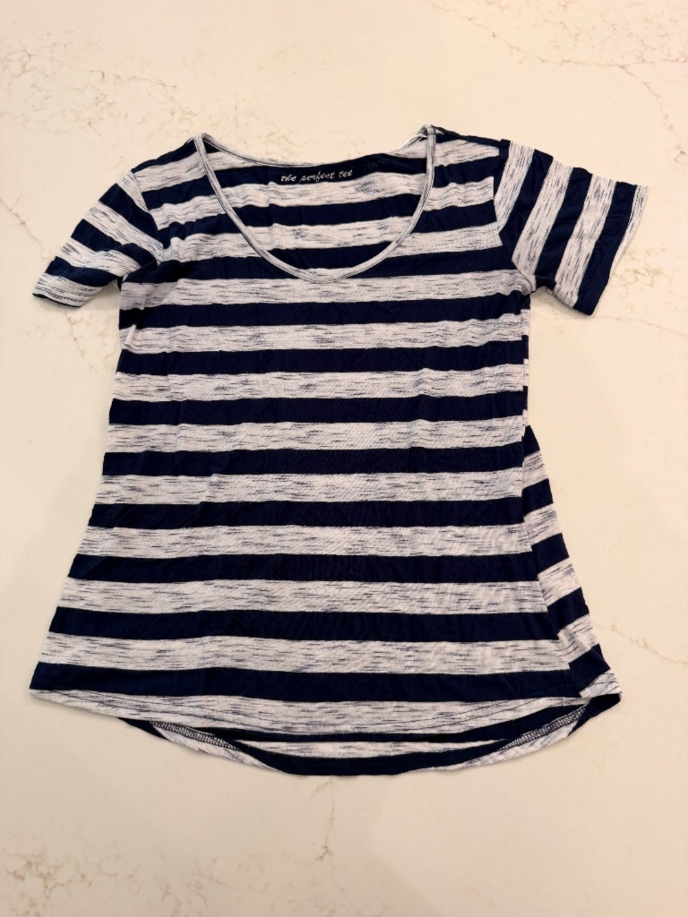 The Perfect Tee Women’s Navy & Gray Striped Short Sleeve T-Shirt